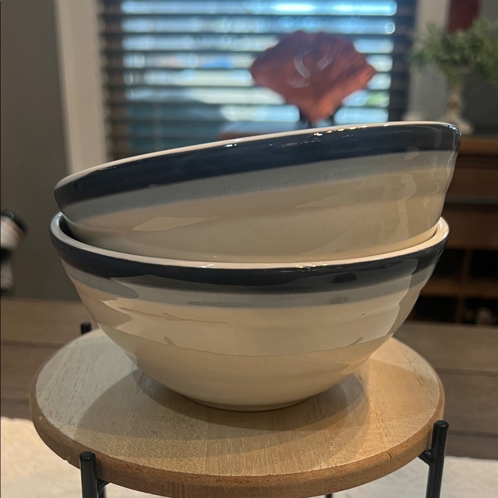 Pfaltzgraff Stoneware Bowls Blue & White Striped #456 RARE VINTAGE 5.75 Inch